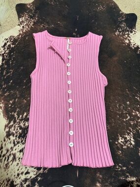 Free People Pink Ribbed Button-Front Tank